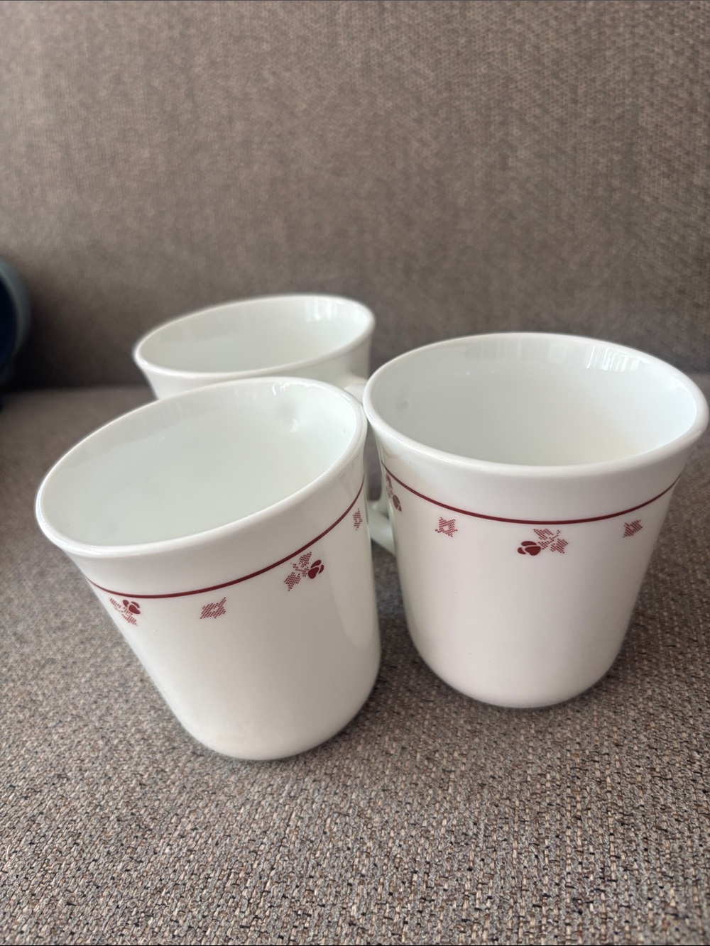 Corningware White Mugs with Red Floral Trim - Set of 3